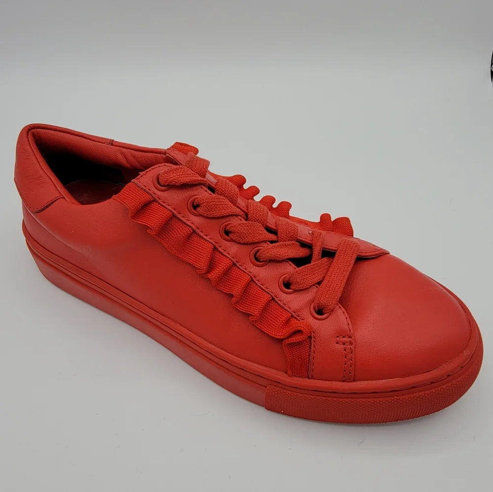 Tory Burch Red Leather Ruffle-Trim Sneakers
